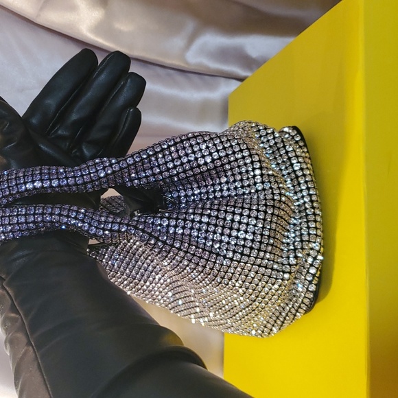 Silver Ombre Luxury Designer Style Rhinestones Top Handle Bag - Picture 3 of 9